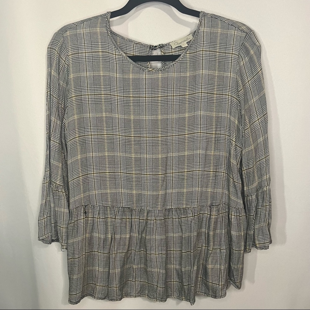 Chenault Plaid Tartan Peplum Bell Sleeve Top